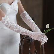ivory white mesh long gloves, view 5 - MRSLM