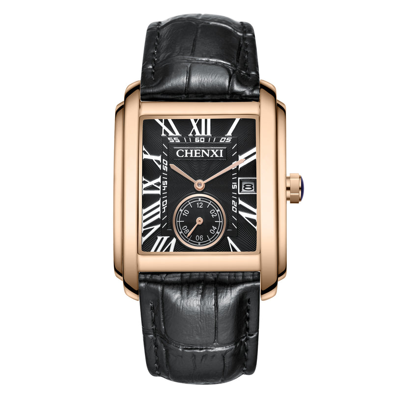 men's square quartz strap watch, view 4 - MRSLM