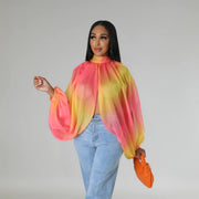 women's sheer chiffon printed long sleeve top - MRSLM