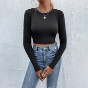 Women's round neck long sleeve knit top, view 2 - MRSLM