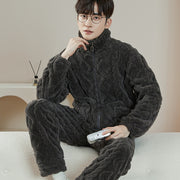 Men's fleece-lined flannel pajama set, view 16 - MRSLM