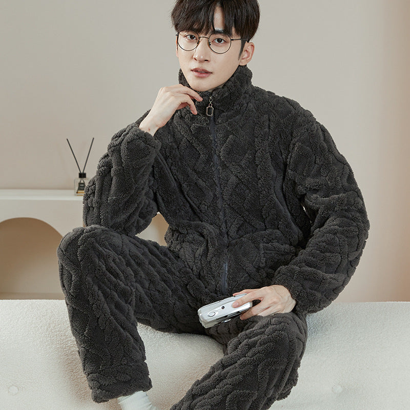 Men's fleece-lined flannel pajama set, view 16 - MRSLM