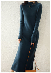 Women's slim-fit long knitted wool dress, view 8 - MRSLM