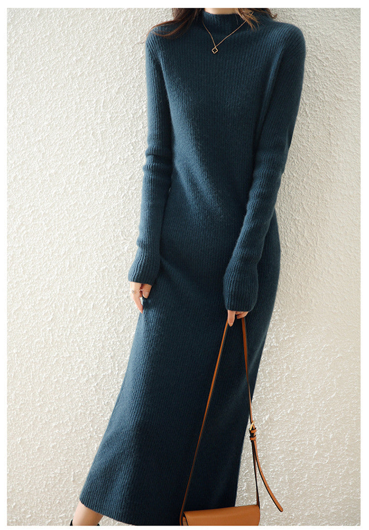Women's slim-fit long knitted wool dress, view 8 - MRSLM