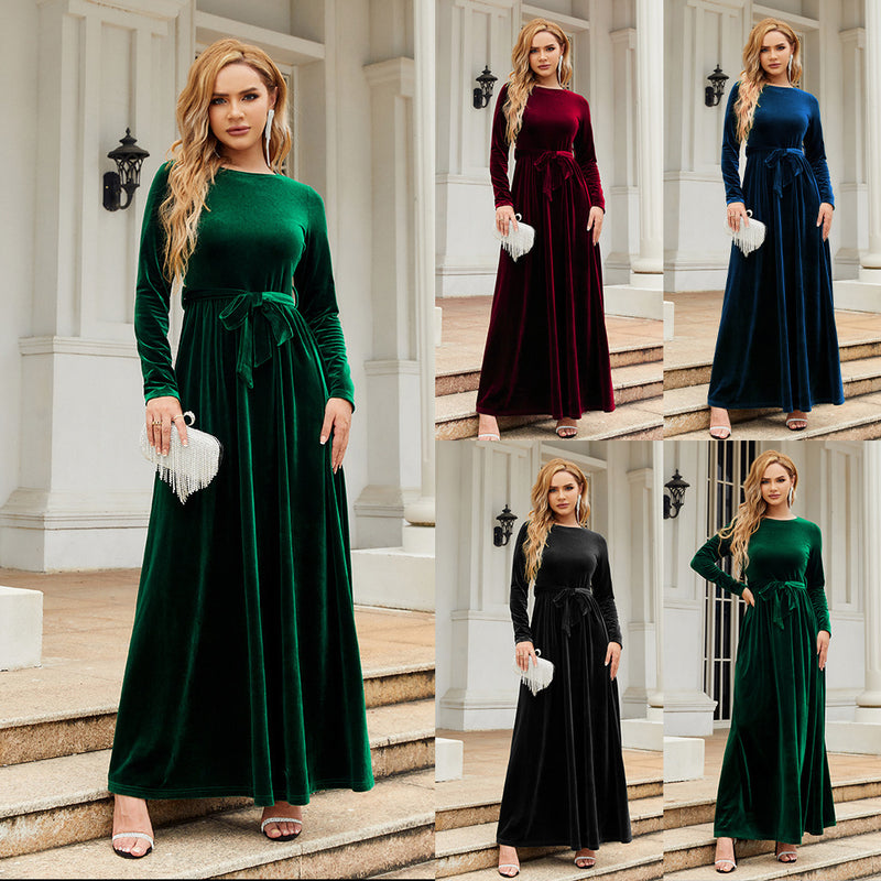 women's solid color pullover long dress - MRSLM