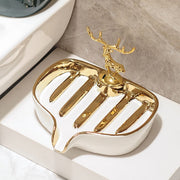 ceramic soap dish with drainage holder, view 2 - MRSLM