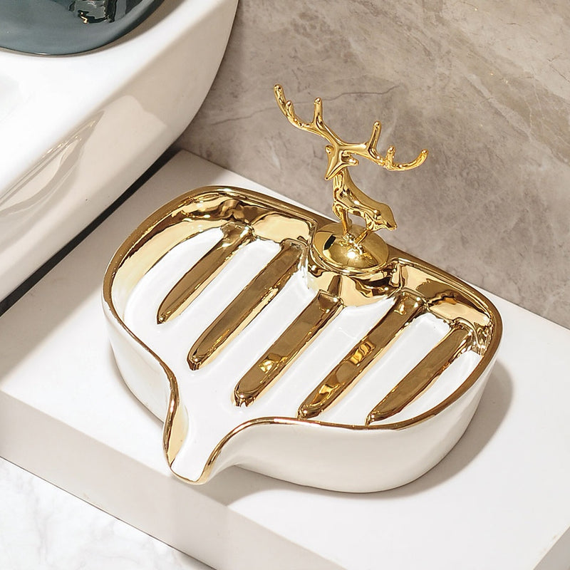 ceramic soap dish with drainage holder, view 2 - MRSLM