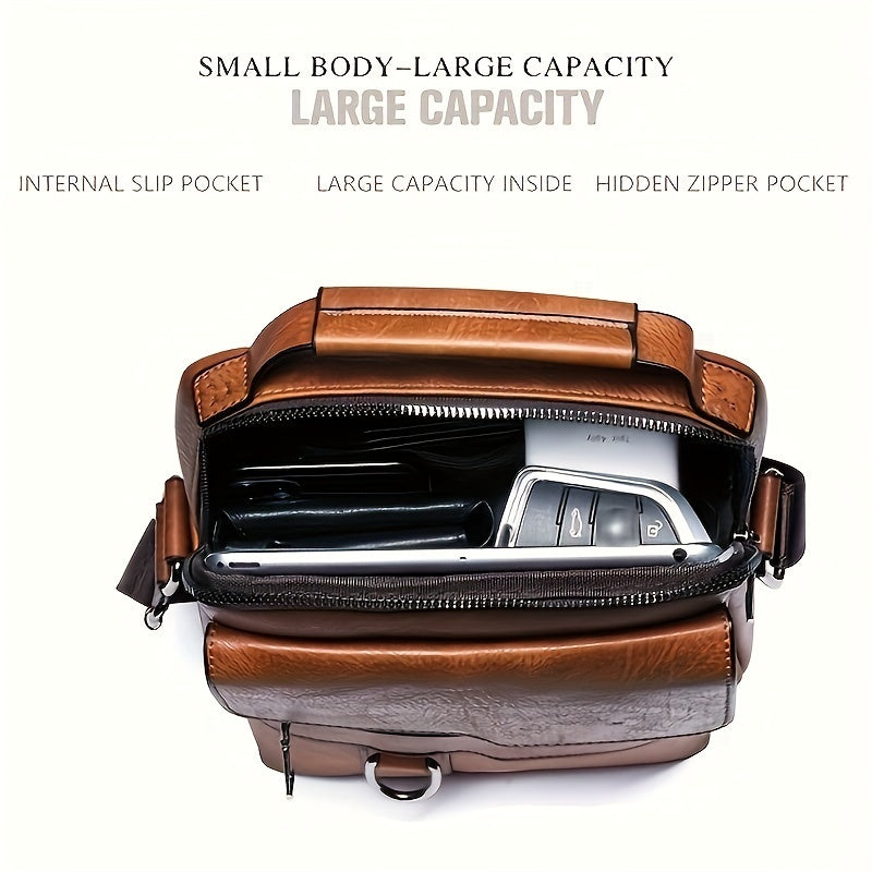 men's PU leather crossbody messenger bag, view 8 - MRSLM