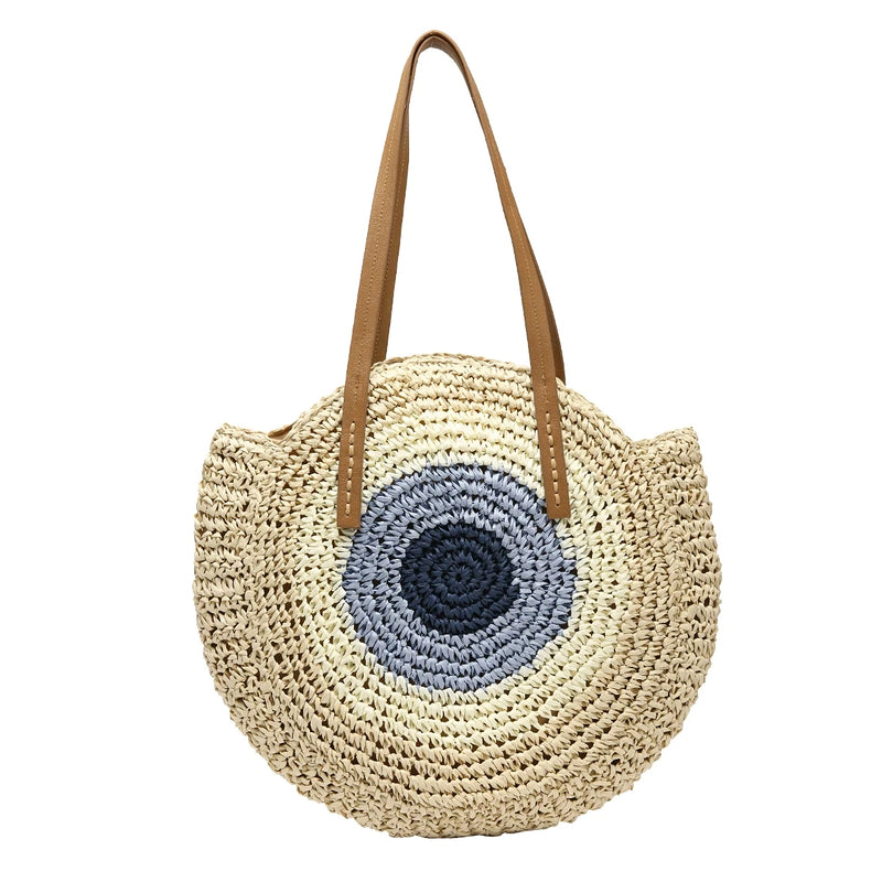 woven straw beach tote, view 3 - MRSLM