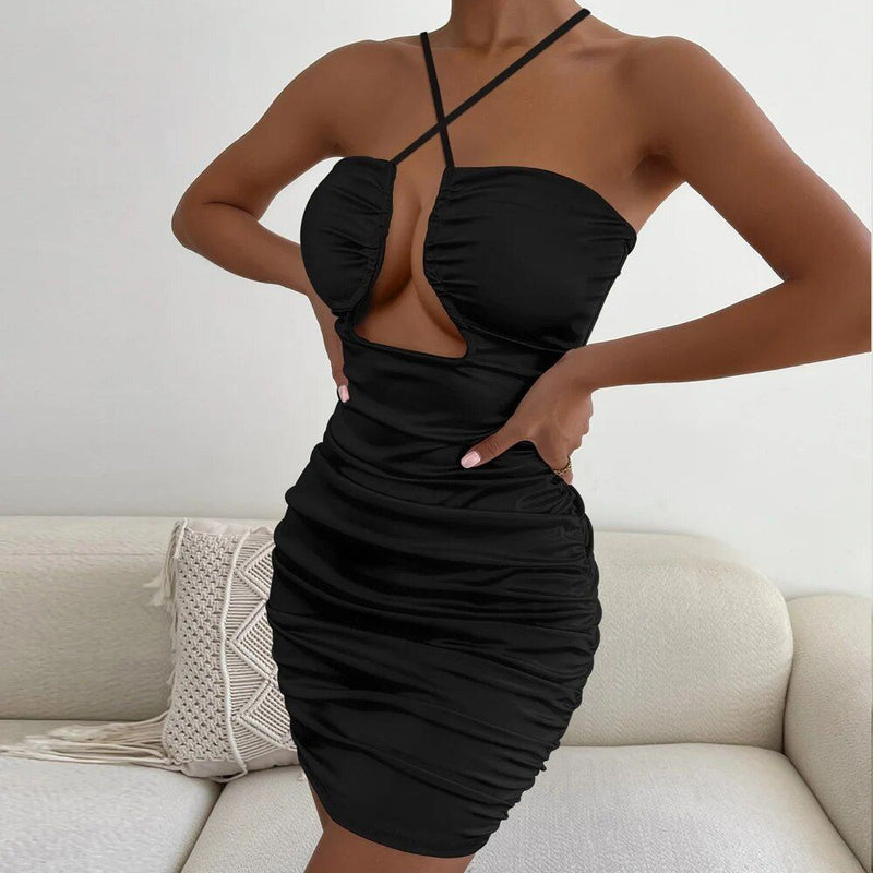 black halter bodycon dress, view 4 - MRSLM