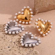18K gold plated pearl heart hoop earrings, view 7 - MRSLM