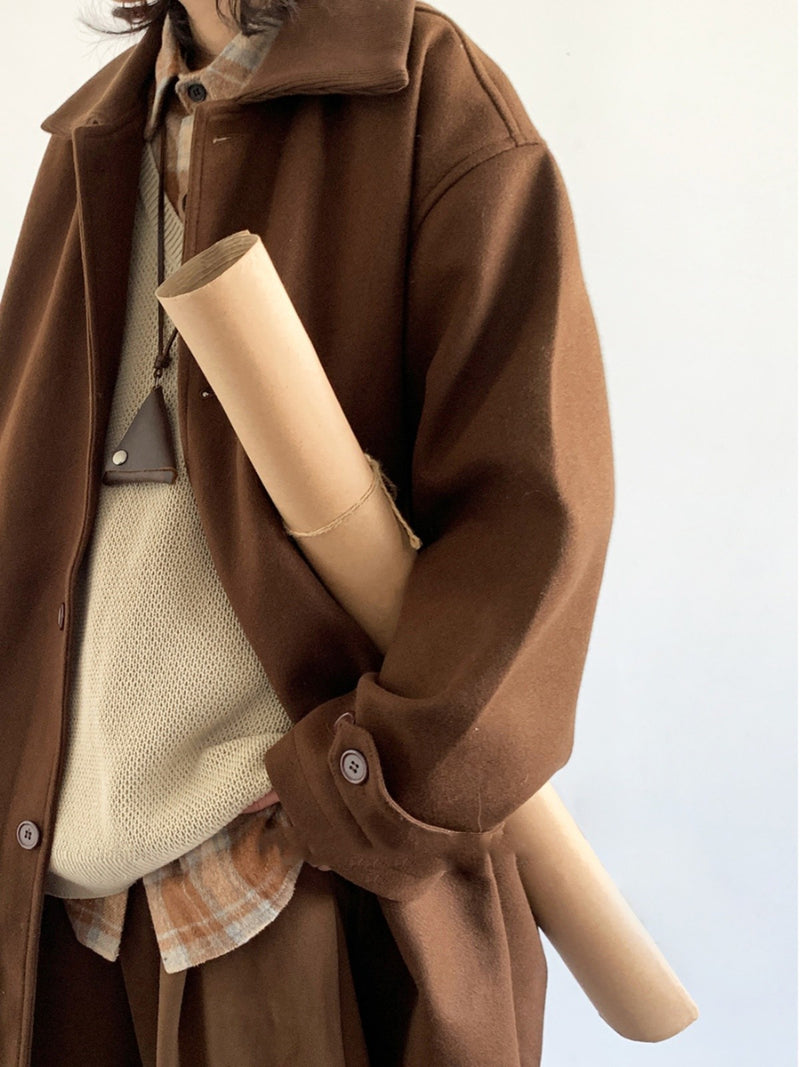 retro brown lapel coat, view 3 - MRSLM