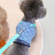 cotton denim dog harness and leash set, view 2 - MRSLM