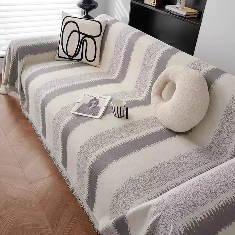 Striped chenille sofa cover throw, view 4 - MRSLM