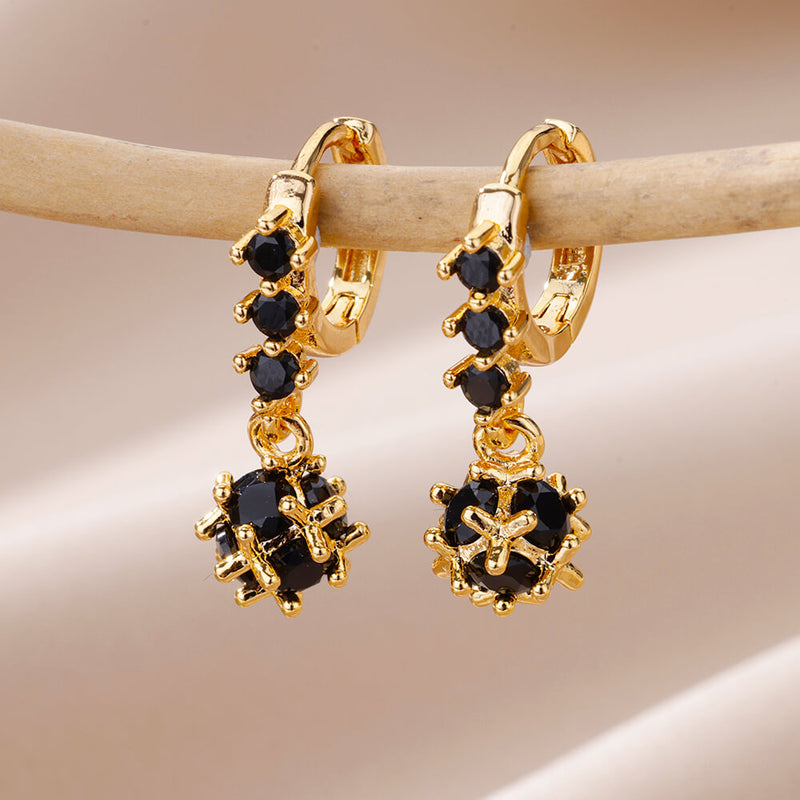 spherical black zircon dangle earrings, view 10 - MRSLM