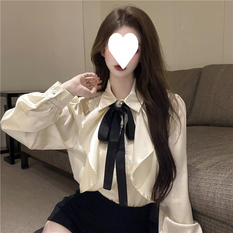 women's bow tie long sleeve shirt, view 9 - MRSLM