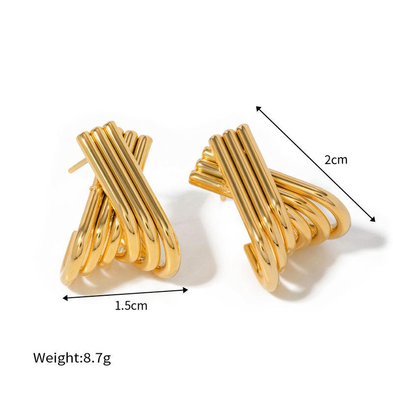 gold plated X-shaped earrings, view 2 - MRSLM