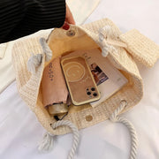 woven summer straw tote bag with mini purse, view 5 - MRSLM