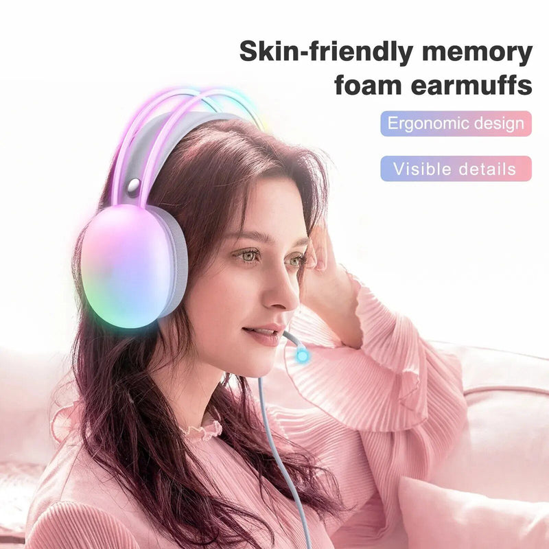 Full RGB PC Gaming Headphones with Customizable Lights and Noise-Cancelling Mic
