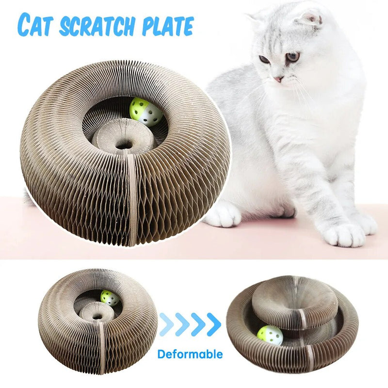 cat scratch board toy with bell, view 2 - MRSLM