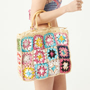 bohemian floral tote bag with bamboo handles, view 4 - MRSLM