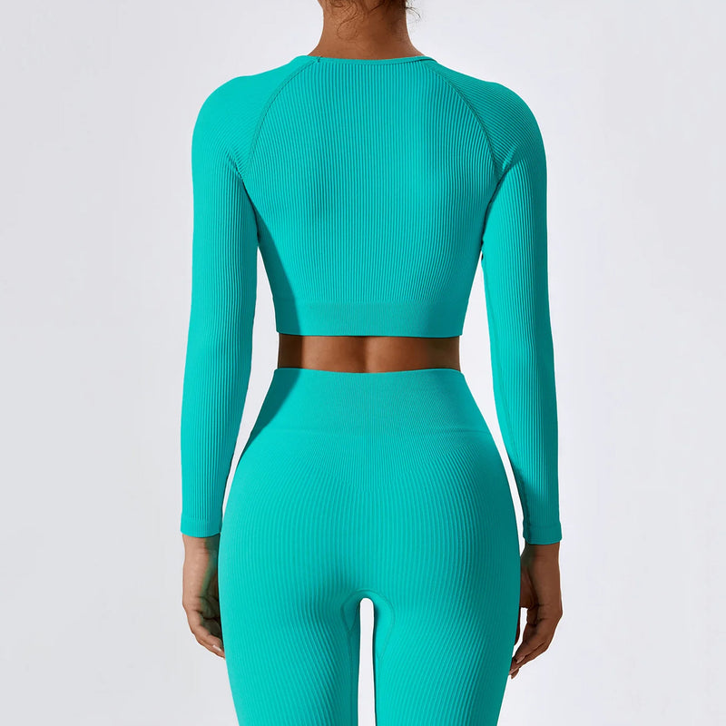Women's ribbed long sleeve yoga crop top, view 26 - MRSLM