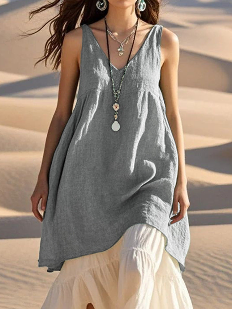 sleeveless v-neck beach dress, view 7 - MRSLM