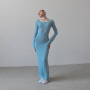 knitted backless lace-up slim-fit dress, view 7 - MRSLM