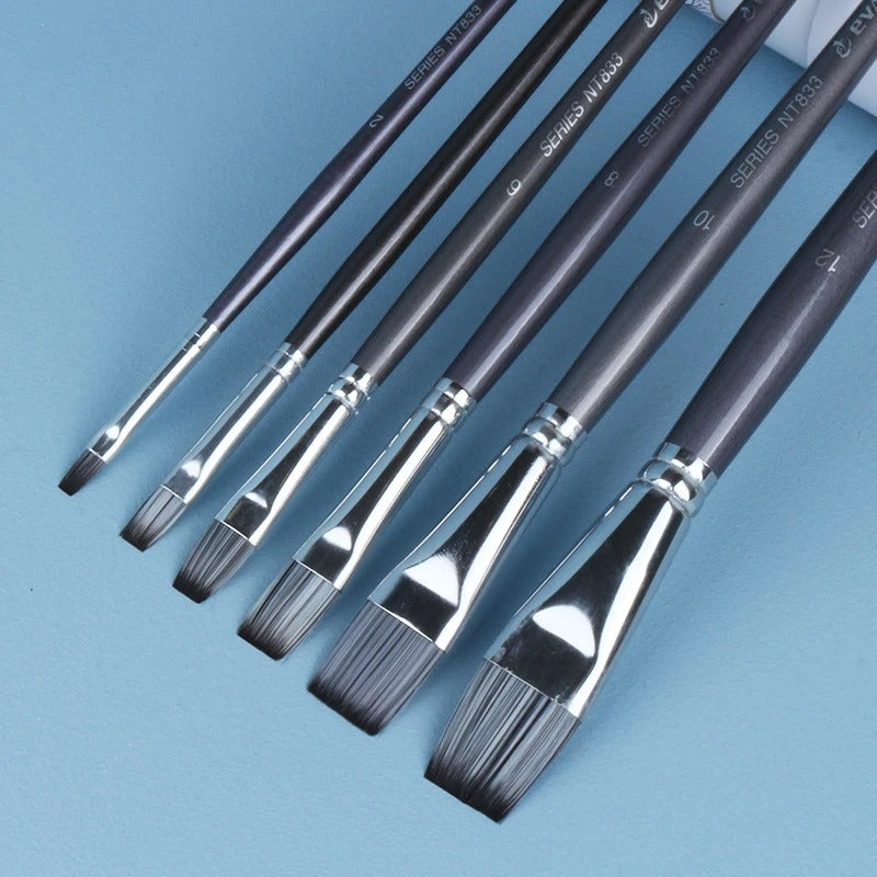 6-piece flat head nylon paint brush set - MRSLM