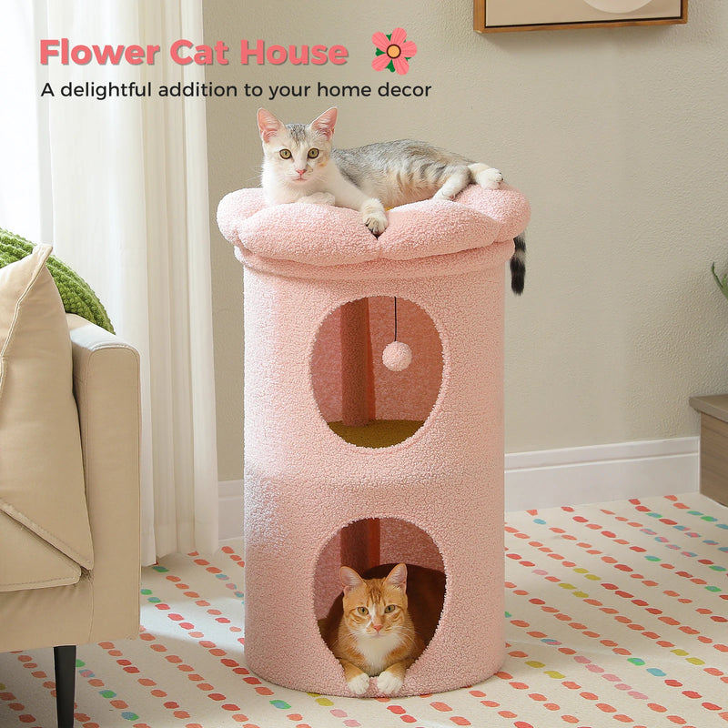 cozy flower cat house with pompom ball, view 9 - MRSLM