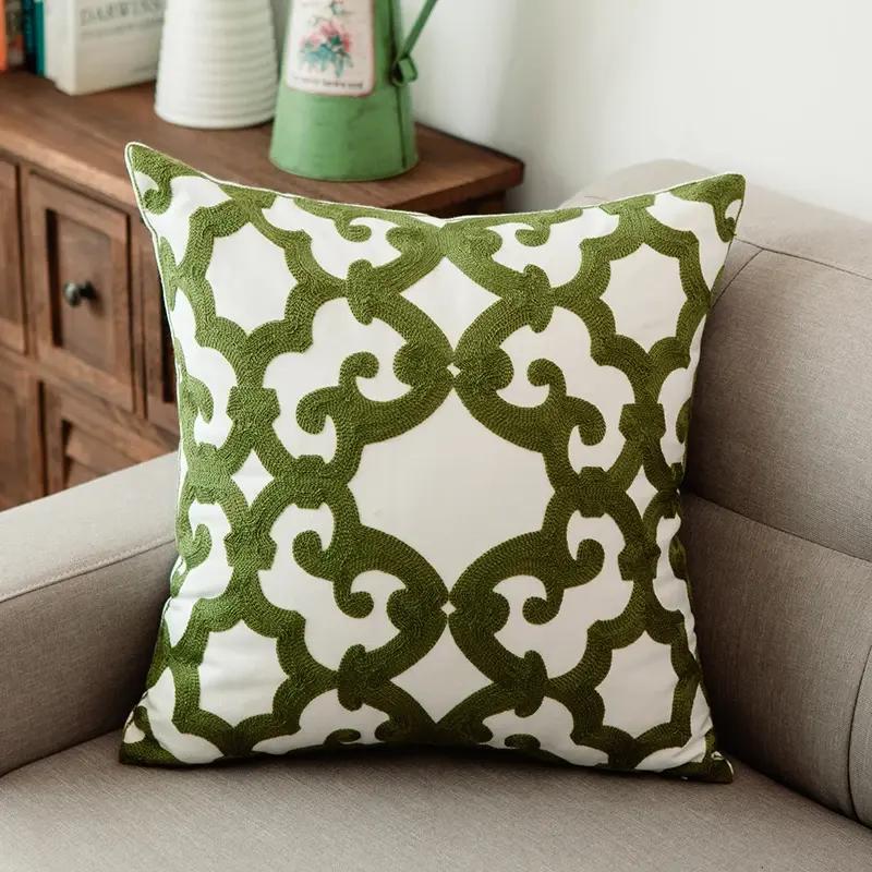 green geometric embroidered cushion cover, view 5 - MRSLM