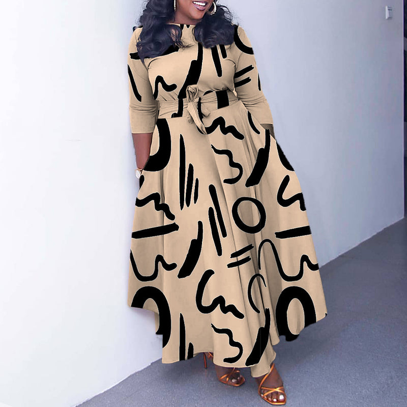lace-up printed plus size dress, view 7 - MRSLM
