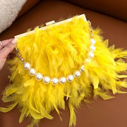 feather pearl top-handle clutch, view 6 - MRSLM