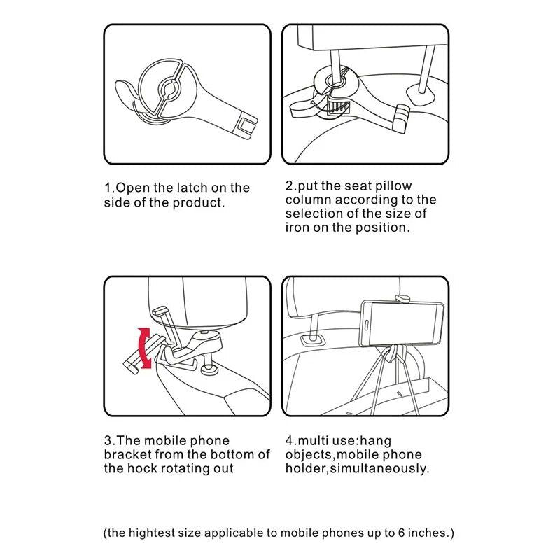 rotatable car headrest hook with phone holder, view 13 - MRSLM