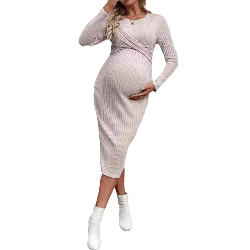 long sleeve maternity dress, view 5 - MRSLM
