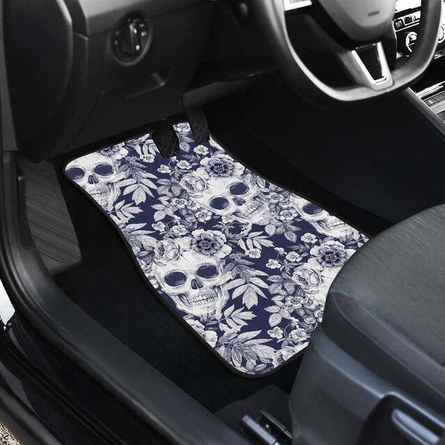 skull floral car floor mats - MRSLM
