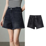 high waist tassel denim shorts, view 2 - MRSLM