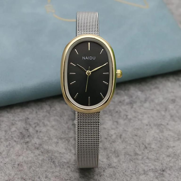 Elegant Quartz Stainless Steel Small Oval Watch for Women