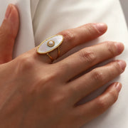 gold plated oval shell pearl adjustable ring, view 5 - MRSLM