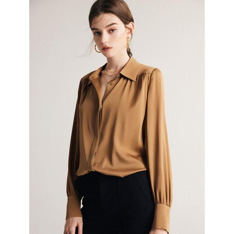 Long sleeve silk blouse for women, view 19 - MRSLM