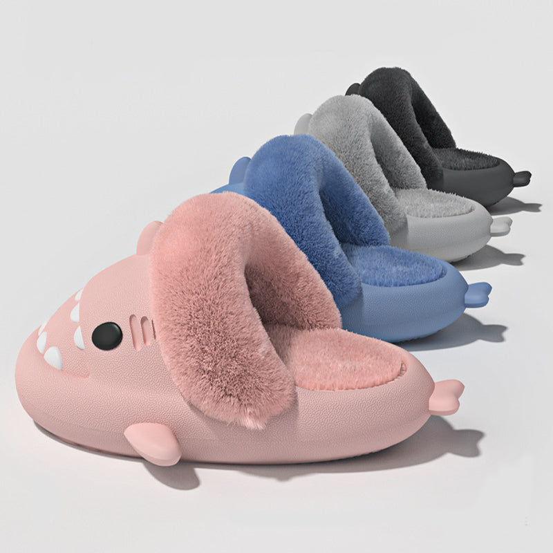 Fuzzy shark slippers with removable lining, view 6 - MRSLM