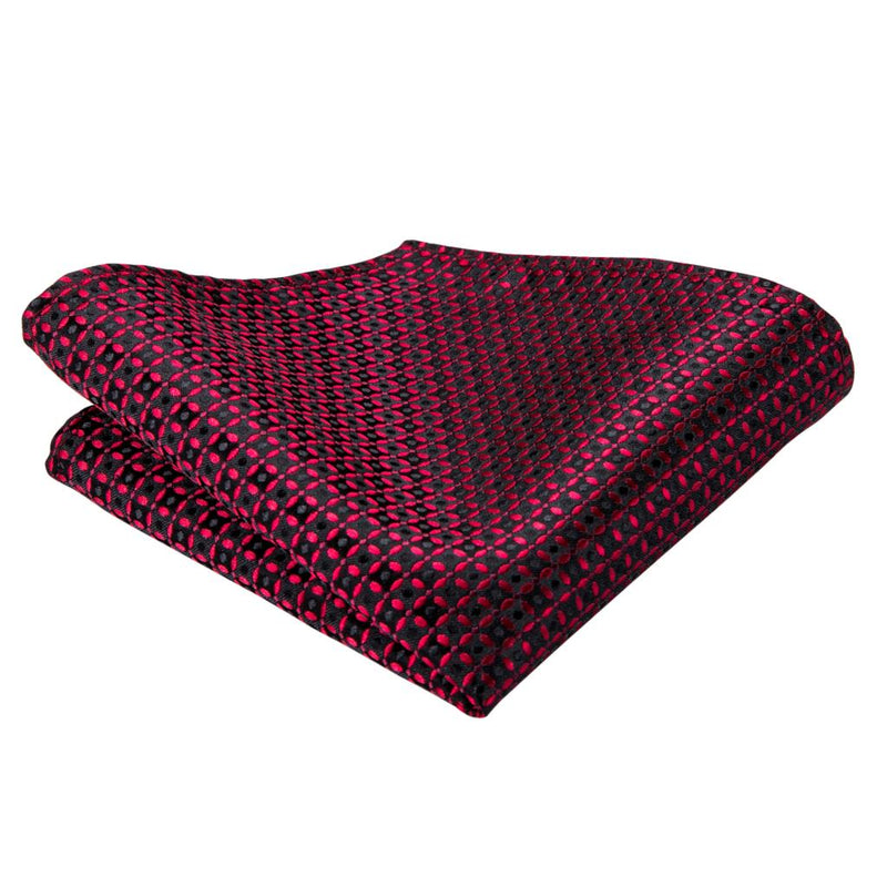 Burgundy black plaid silk necktie set, view 6 - MRSLM