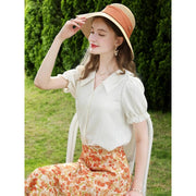 apricot french lace blouse, view 5 - MRSLM