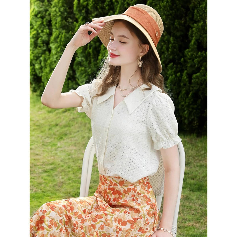 apricot french lace blouse, view 5 - MRSLM