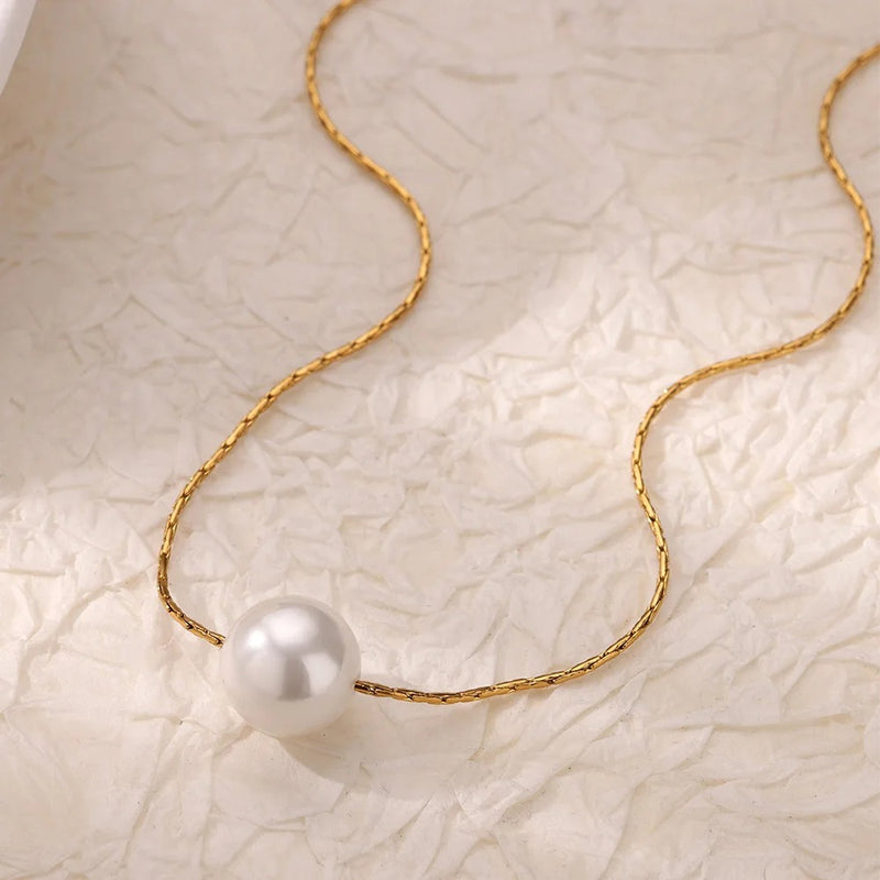 minimalist simulated pearl necklace, view 6 - MRSLM