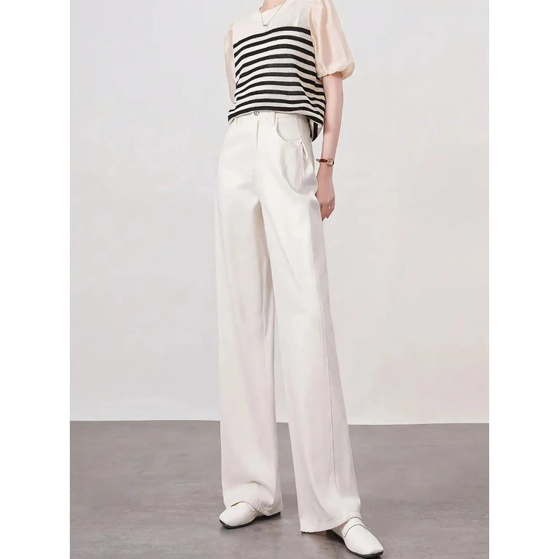 high waist wide leg white denim pants, view 5 - MRSLM