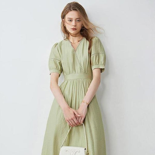 lace V-neck bubble sleeve dress - MRSLM