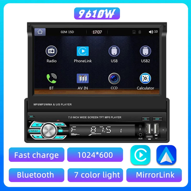 7 inch retractable touchscreen car stereo, view 2 - MRSLM