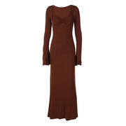 U-shaped collar long sleeve maxi dress, view 5 - MRSLM