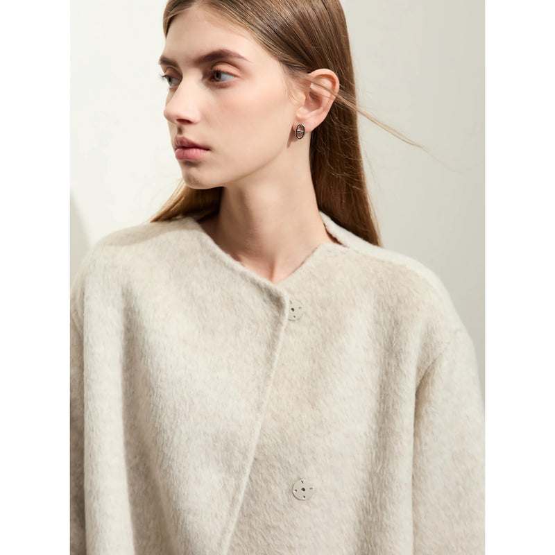 minimalist woolen long coat for women, view 7 - MRSLM